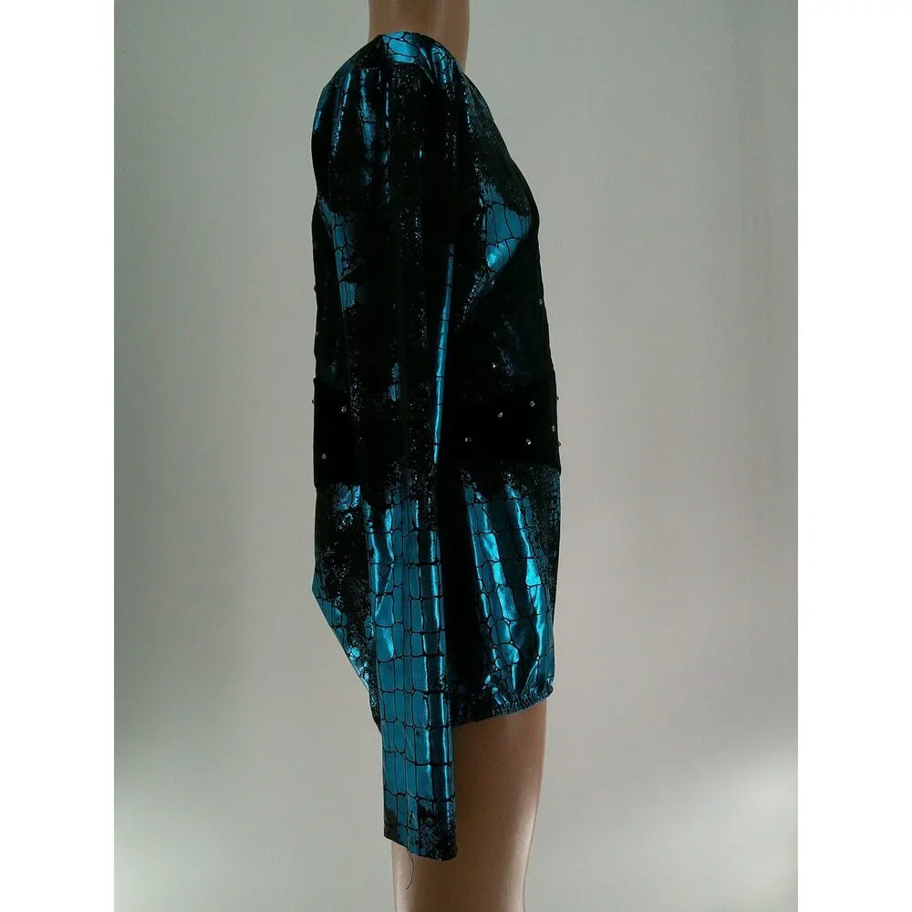 Pre-Owned Dance Costume Art Stone 2427 Large Child Turquoise Draping Jazz Metal
